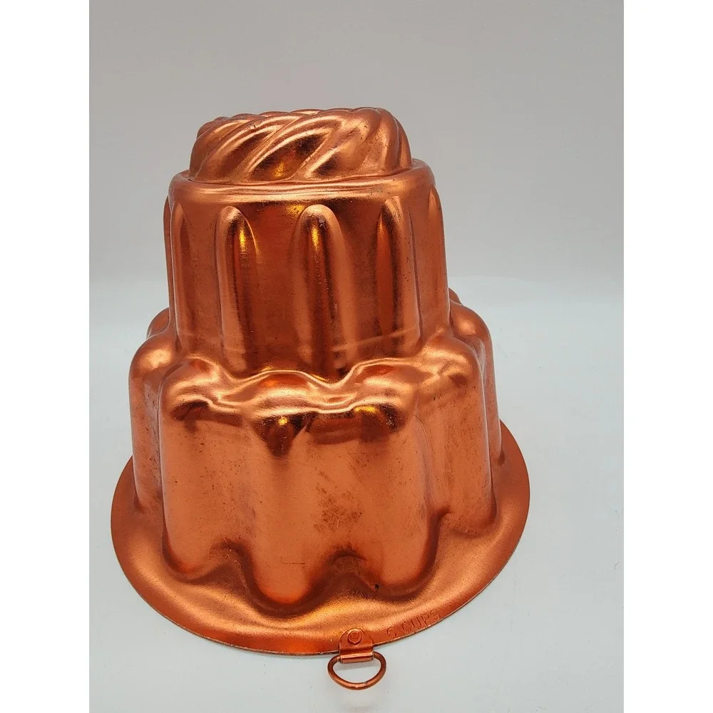 Vintage Copper Toned Fluted Aluminum Jello Cake Mold Hanging Wall Decor 6 Cup